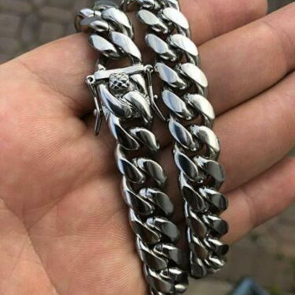 Men's Miami Cuban Link Chain Silver Bracelet - Picture 2 of 6